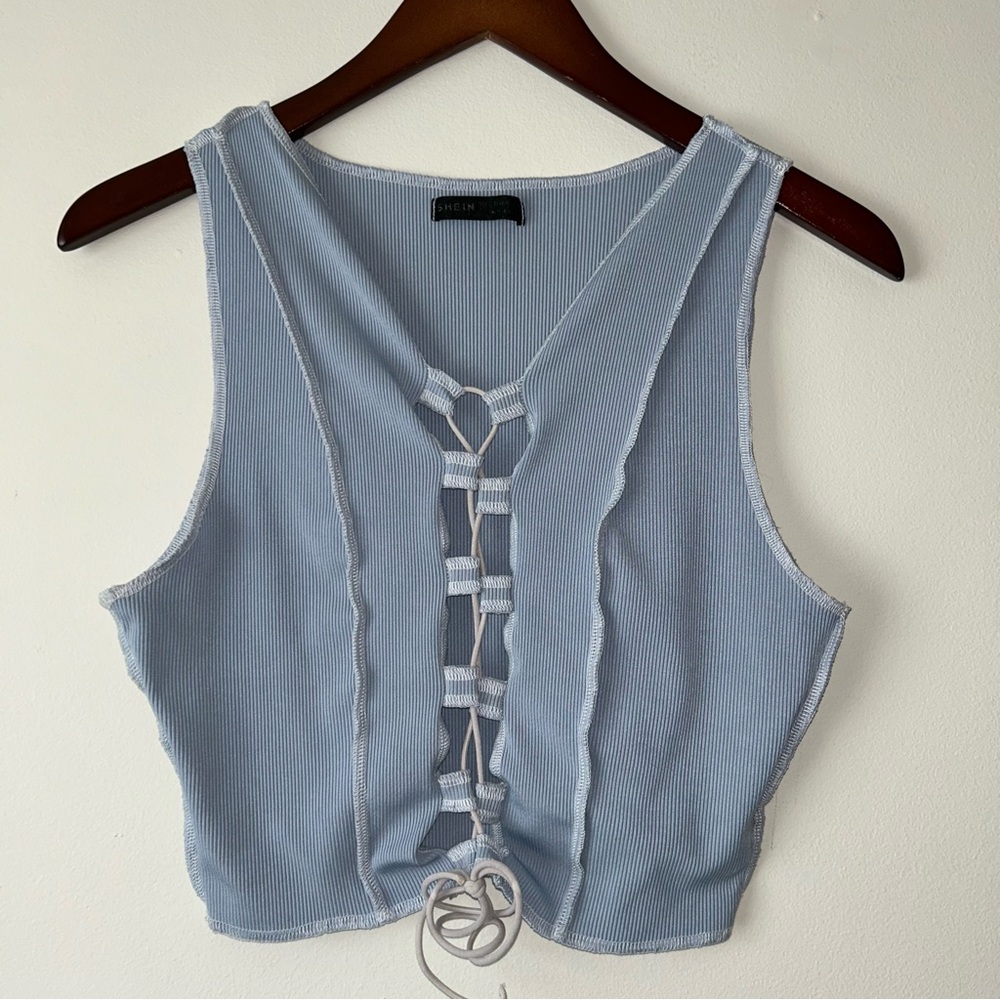 Blue Lace-Up Top‎